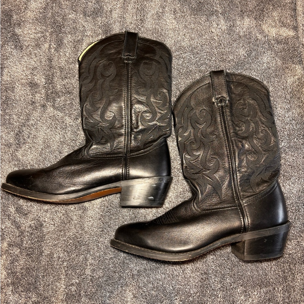Durango Black Leather Cowboy Boots